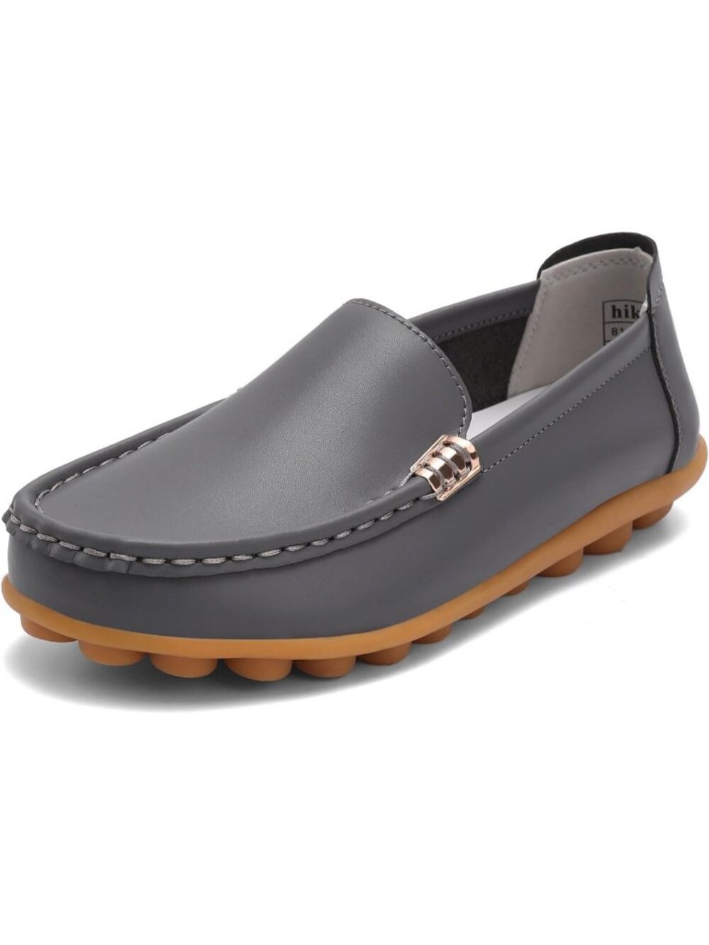Women's Grey Comfortable & Lightweight Leather Loafers Slip-On Cute Flats Shoes
